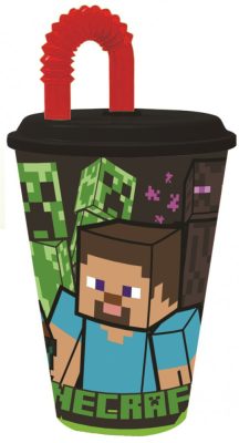 Minecraft Creeper szívószálas pohár, műanyag 430 ml