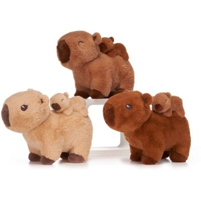 Capybara plüssfigura álló kisbabával 25 cm - Világos barna