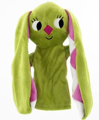 Kockásfülű nyúl plüssfigura báb 25 cm