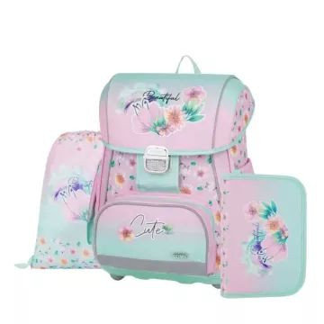 Virág mintás prémium iskolatáska szett - 3 részes