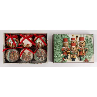 Karácsonyfa gömb diótörős minta 6db-os