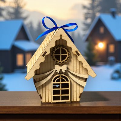 Házikó asztali vagy függő karácsonyi dekoráció