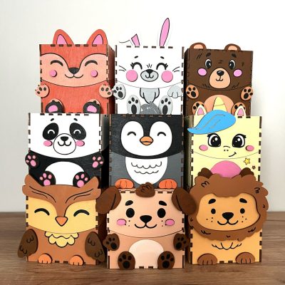 Cuki állatos fadoboz 10 cm