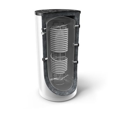 Kombinált 1000 literes puffertartály 1 rozsdamentes acél csőkígyóval, fűtési rendszerekhez és használati melegvíz-készítéshez