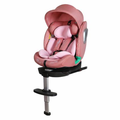 ISOFIX-es 360°- ban forgatható Mama Kiddies iSize Journey Extra biztonsági autósülés (40–150 cm) pink színben támasztólábbal ajándék napvédővel és lábtartóval