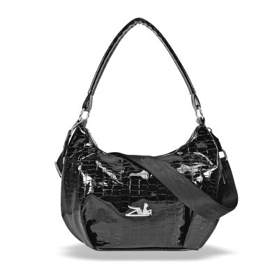 Zellia Női Válltáska 24168 Fekete Lakk - Krokkó -