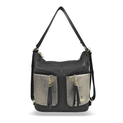Zellia Női Válltáska/Hátizsáká Alakítható 24157 Fekete-Arany - Rombus-Ch -