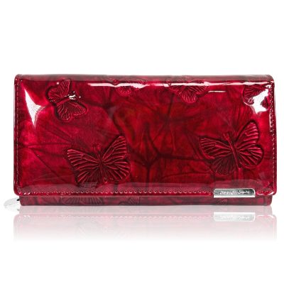 Jennifer Jones Női Bőr Pénztárca 5288-14 Piros Lakk - Nagy Méret - Pillangós