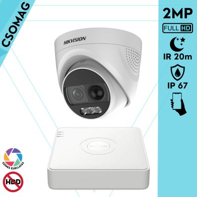 Hikvision 1 turret kamerás analóg megfigyelőrendszer 2MP biztonsági kamera, ColorVU, 2.8 mm fix objektív, megvilágítás távolság 20 m, kültéri