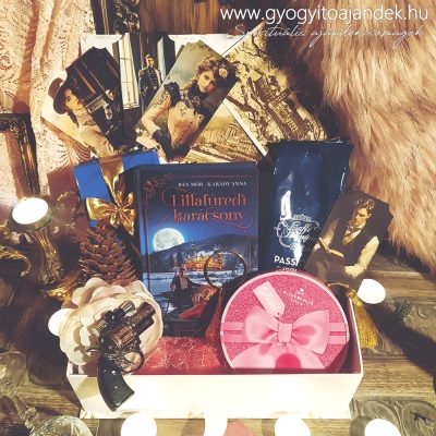 Lillafüredi karácsony luxus ajándékcsomag - Prémium olvasóbox csokoládéval, marcipán tortával és kávéval 