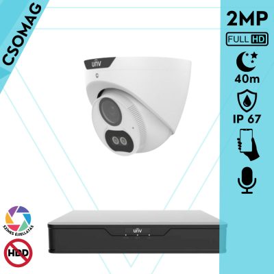 Uniview 1 turret kamerás analóg megfigyelőrendszer 2MP HD biztonsági kamera, 2.8 mm fix objektív, ColorHunter technológia, fém ház