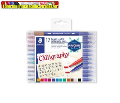 Kalligrafikus marker készlet, kétvégű, 12 különböző szín STAEDTLER 3005