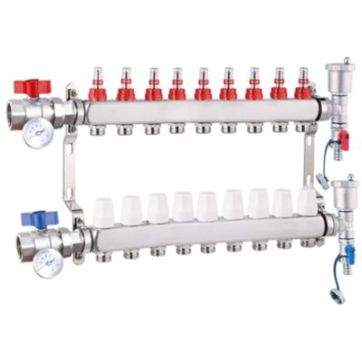 Fűtési osztó-gyűjtő 9 körös rozsdamentes acél, áramlásmérős fűtési elosztó padlófűtés számára