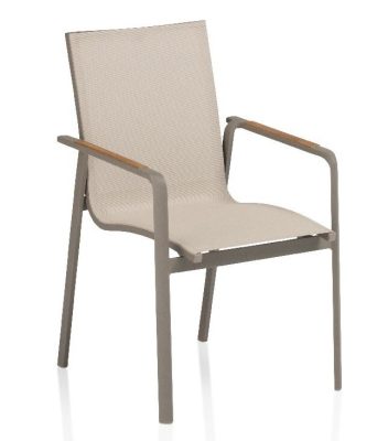 KETTLER DIAMOND alumínium rakásolható kerti szék teafa karfával – taupe / bézs