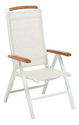 KETTLER MEMPHIS TEAK alumínium dönthető kerti szék teakfa karfával – fehér / bézs