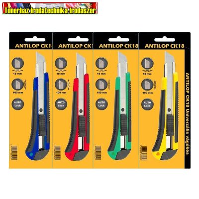Antilop CK18 BARKÁCSKÉS Snitzer 18mm , műanyagtestű, fém sínnel, gumis fogórész(Univerzális kés 18mm sniccer) (Barkácskés)