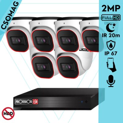 Provision 6 dome kamerás analóg megfigyelőrendszer 2MP Full HD felbontással, éjjellátó távolság 20m