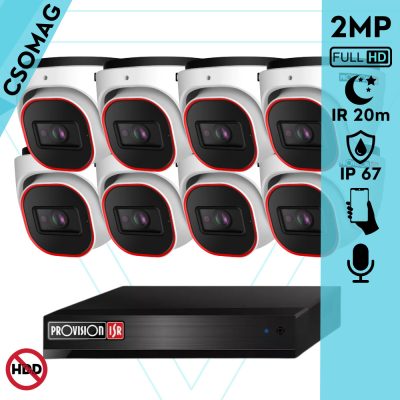 Provision 8 dome kamerás analóg megfigyelőrendszer 2MP Full HD felbontással, éjjellátó távolság 20m