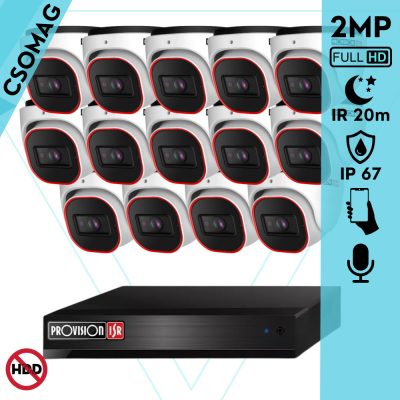Provision 14 dome kamerás analóg megfigyelőrendszer 2MP Full HD felbontással, éjjellátó távolság 20m