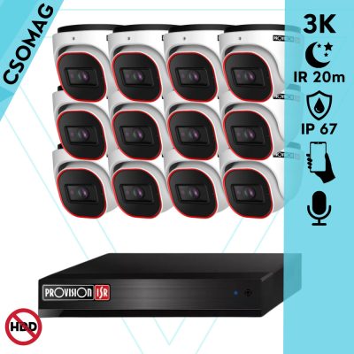 Provision 12 dome kamerás analóg megfigyelőrendszer 3K biztonsági kamera 2.8 mm fix objektívvel