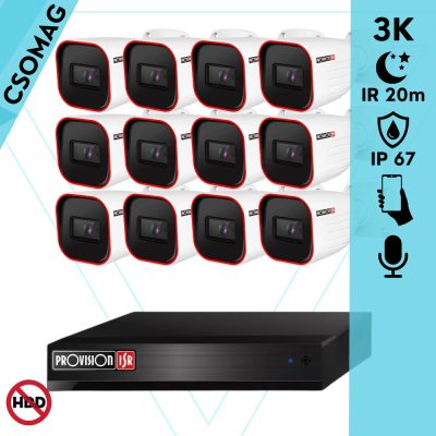 Provision 12 cső kamerás analóg megfigyelőrendszer 3K biztonsági kamera 2.8 mm fix objektívvel