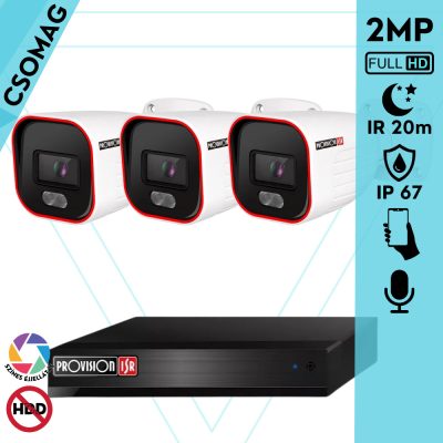 Provision 3 cső kamerás analóg megfigyelőrendszer 2MP színes éjjellátó biztonsági kamera 20m fehérfény