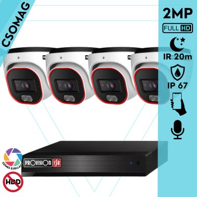 Provision 4 dome kamerás analóg megfigyelőrendszer 2MP színes éjjellátó biztonsági kamera 20m fehérfény