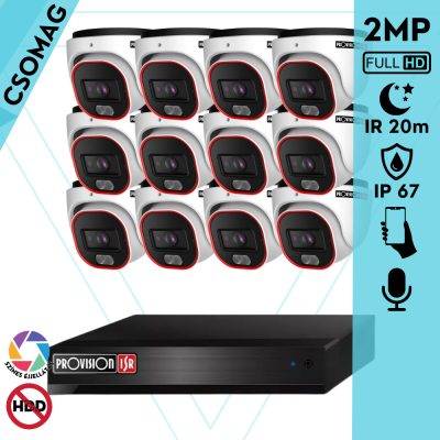 Provision 12 dome kamerás analóg megfigyelőrendszer 2MP színes éjjellátó biztonsági kamera 20m fehérfény