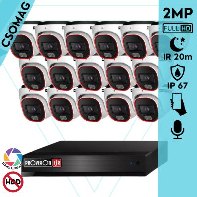 Provision 16 dome kamerás analóg megfigyelőrendszer 2MP színes éjjellátó biztonsági kamera 20m fehérfény