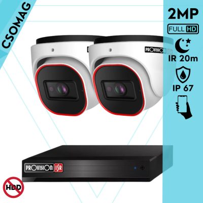 Provision 2 dome kamerás analóg megfigyelőrendszer 2MP HD Pro biztonsági kamera, inframegvilágítás 20m, 2.8mm fix lencse, 88° látószög