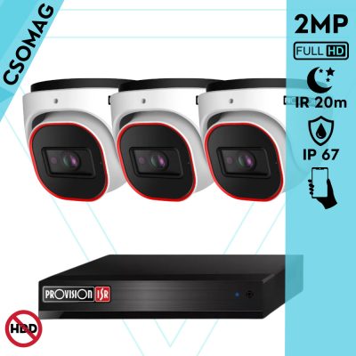 Provision 3 dome kamerás analóg megfigyelőrendszer 2MP HD Pro biztonsági kamera, inframegvilágítás 20m, 2.8mm fix lencse, 88° látószög