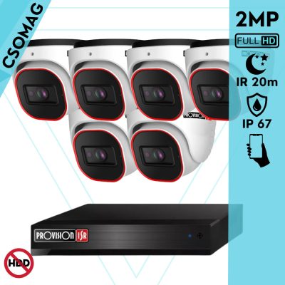 Provision 6 dome kamerás analóg megfigyelőrendszer 2MP HD Pro biztonsági kamera, inframegvilágítás 20m, 2.8mm fix lencse, 88° látószög