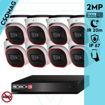 Provision 8 dome kamerás analóg megfigyelőrendszer 2MP HD Pro biztonsági kamera, inframegvilágítás 20m, 2.8mm fix lencse, 88° látószög