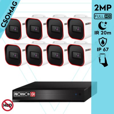 Provision 8 cső kamerás analóg megfigyelőrendszer 2MP HD Pro biztonsági kamera, inframegvilágítás 20m, 2.8mm fix lencse, 88° látószög