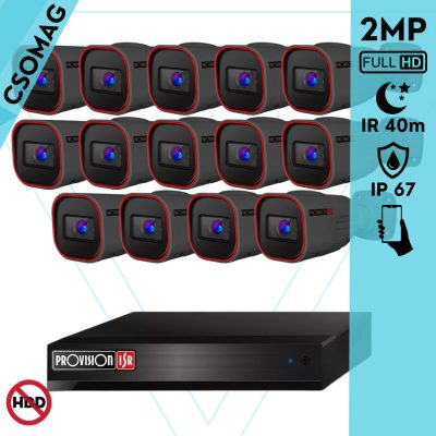 Provision 14 cső kamerás analóg megfigyelőrendszer 2MP HD Pro biztonsági kamera, variálható fókuszú objektív, 40m éjjellátás