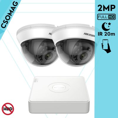 Hikvision 2 dome kamerás analóg megfigyelőrendszer 2MP biztonsági kamera, IR 20m, beltéri