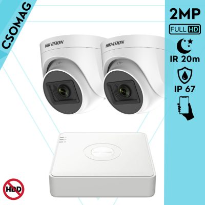 Hikvision 2 turret kamerás analóg megfigyelőrendszer 2MP biztonsági kamera, IR 20m, beltéri