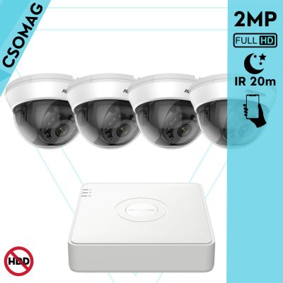 Hikvision 4 dome kamerás analóg megfigyelőrendszer 2MP biztonsági kamera, IR 20m, beltéri