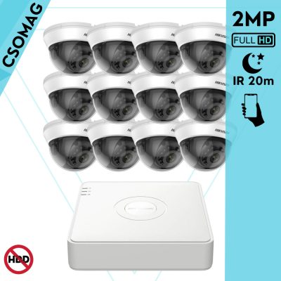 Hikvision 12 dome kamerás analóg megfigyelőrendszer 2MP biztonsági kamera, IR 20m, beltéri