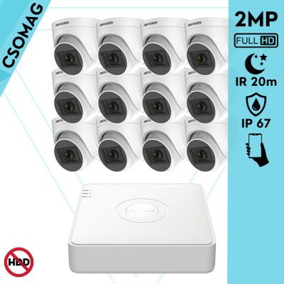 Hikvision 12 turret kamerás analóg megfigyelőrendszer 2MP biztonsági kamera, IR 20m, beltéri