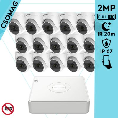 Hikvision 16 turret kamerás analóg megfigyelőrendszer 2MP biztonsági kamera, IR 20m, beltéri