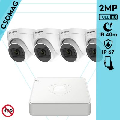 Hikvision 4 turret kamerás analóg megfigyelőrendszer 2MP biztonsági kamera, IR 40m, kültéri