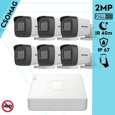 Hikvision 6 cső kamerás analóg megfigyelőrendszer 2MP biztonsági kamera, IR 40m, kültéri