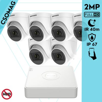 Hikvision 6 turret kamerás analóg megfigyelőrendszer 2MP biztonsági kamera, IR 40m, kültéri
