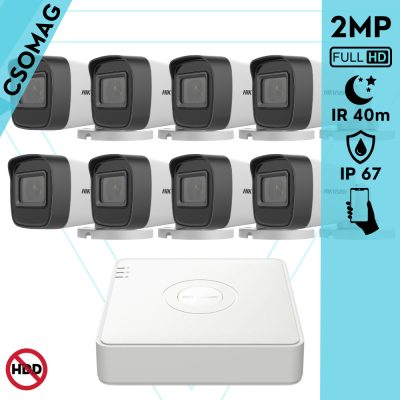 Hikvision 8 cső kamerás analóg megfigyelőrendszer 2MP biztonsági kamera, IR 40m, kültéri