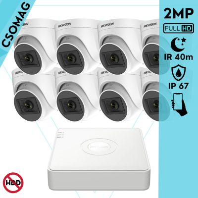 Hikvision 8 turret kamerás analóg megfigyelőrendszer 2MP biztonsági kamera, IR 40m, kültéri