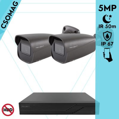 Techson 2 cső kamerás analóg megfigyelőrendszer 5MP HD cső biztonsági kamera, 2.8 mm fix objektívvel, antracitszürke fém ház