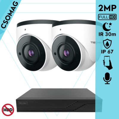 Techson 2 dome kamerás analóg megfigyelőrendszer 2MP NightVision HD dóm biztonsági kamera, 2.8 mm fix objektívvel, valós WDR, beépített mikrofonnal