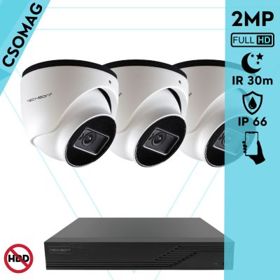 Techson 3 dome kamerás analóg megfigyelőrendszer 2MP HD dóm biztonsági kamera, 2.8 mm fix objektívvel