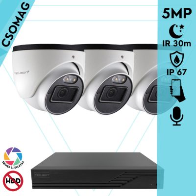 Techson 3 dome kamerás analóg megfigyelőrendszer 5MP HD dóm biztonsági kamera, 2.8 mm fix objektívvel, beépített mikrofon